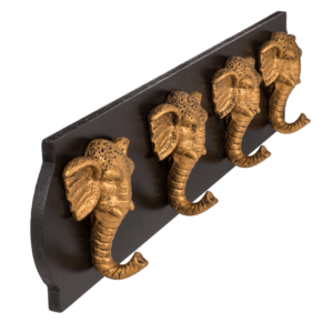 kapstok kledinghangers met 4 goudkleurige olifanten