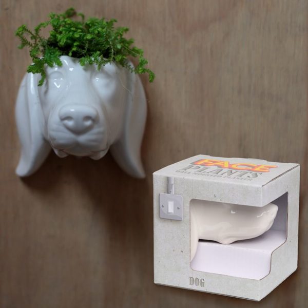 hangende plantenbak in de vorm van een hondenkop
