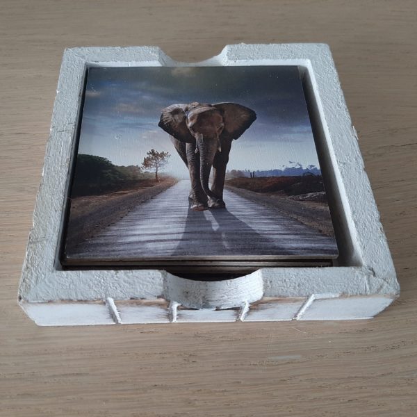 set van 6 onderzetters olifanten