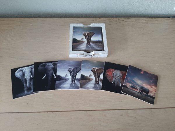 set van 6 onderzetters olifanten