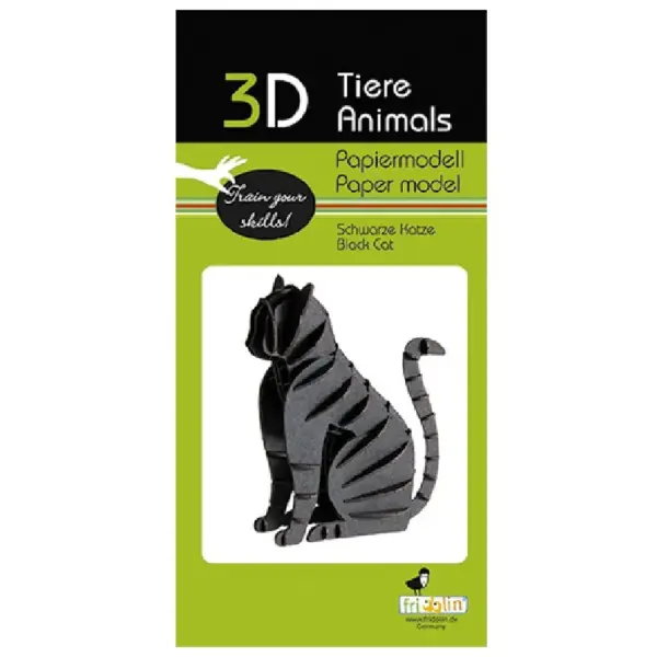 3d puzzel kat zwart van karton 9 cm hoog