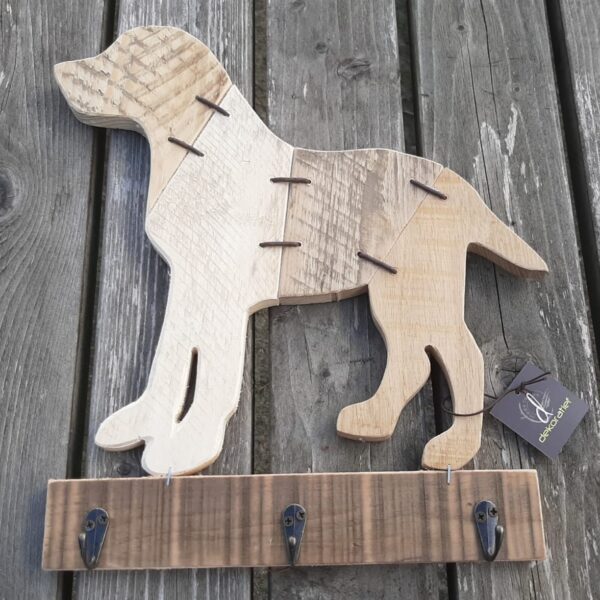 kapstok hond van hout met 3 haken