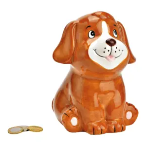 spaarpot bruine hond met vrolijke snuit