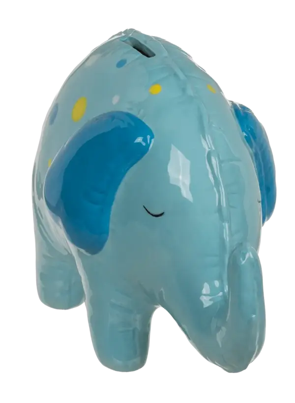 spaarpot olifant blauw met stippen – keramiek