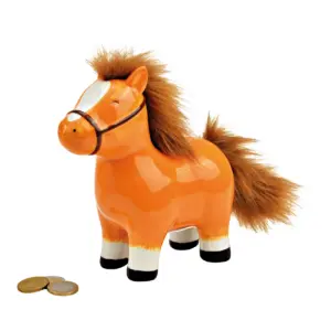 spaarpot paard bruin met echte manen en staart – keramiek 16x17x7 cm